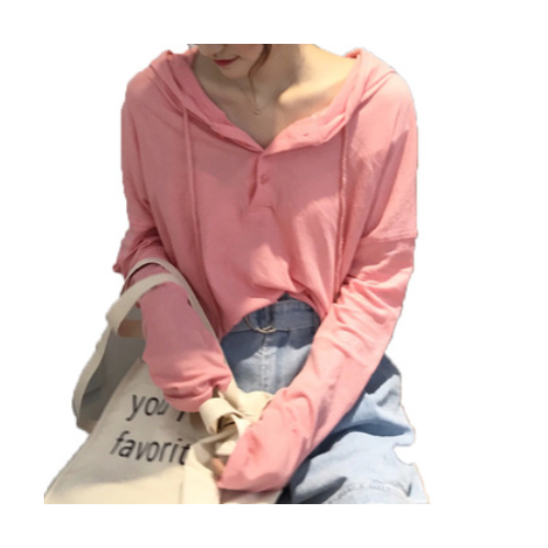 2020早春韩版时尚混搭连帽薄款防晒衫上衣女春秋新款长袖t恤女潮图3