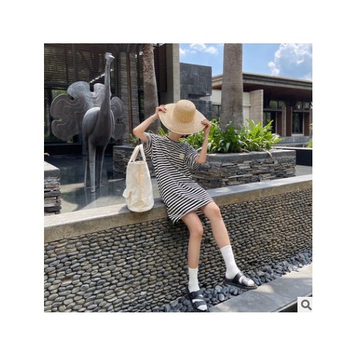SZE STU十三行连衣裙女装夏季2021新款休闲韩版中长裙条纹t恤裙子图3
