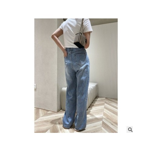 SZESTU高腰牛仔裤女夏季2021年新款宽松直筒阔腿裤薄款拖地老爹裤图1