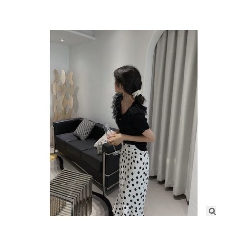 SZE STU冰丝短袖t恤女装夏季2021新款韩版设计感网纱拼接短款上衣图1