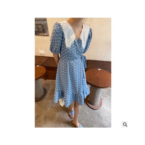 SZESTU十三行连衣裙女装夏季收腰显瘦法式复古泡泡袖娃娃领碎花裙图2
