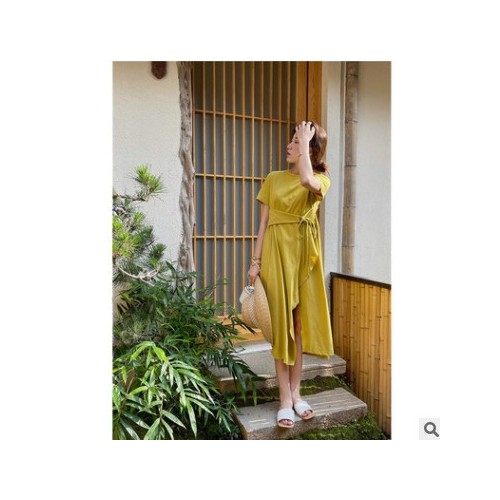 SZESTU十三行连衣裙女装夏季收腰显瘦气质韩版不规则赫本风小黑裙图1