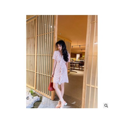 SZESTU碎花连衣裙女装夏季2021新款气质雪纺泡泡袖法式茶歇中长裙图2