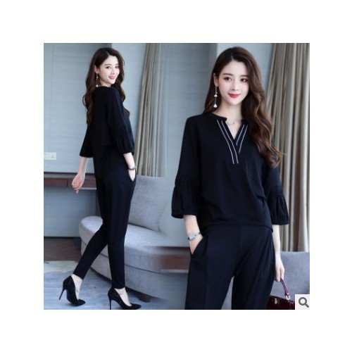 春装套装女2021新款时尚休闲宽松大码两件套遮肉显瘦早秋哈伦裤潮图3