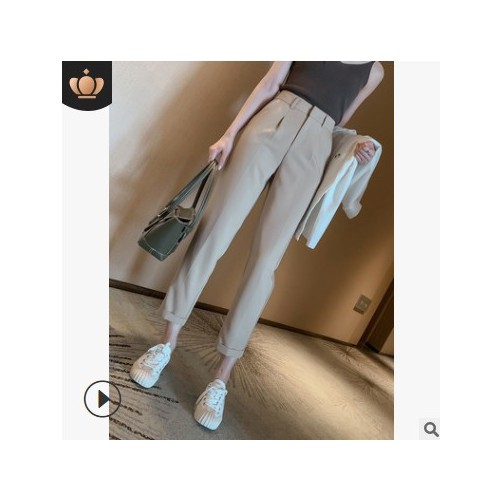 2021春季新款韩版高腰休闲裤女九分裤垂感烟管西装裤哈伦萝卜裤潮图3