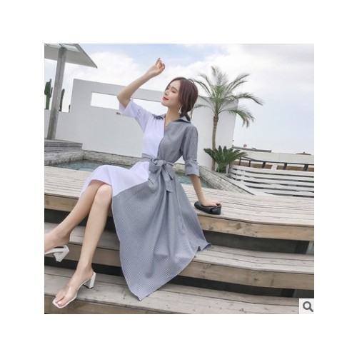 夏装2021新款宽松韩版冷淡风连衣裙女中长款收腰显瘦超仙拼接裙子图2
