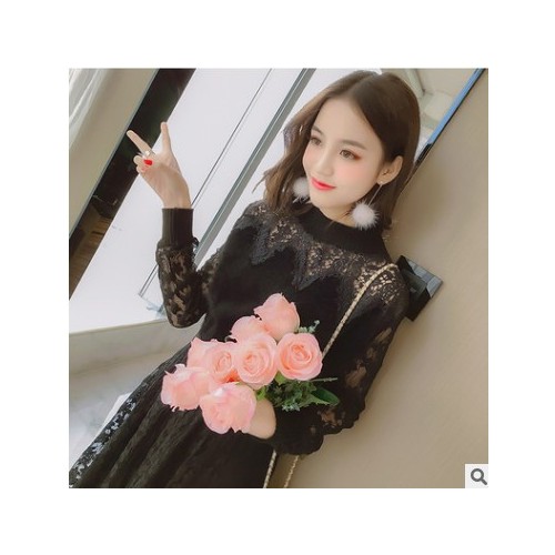 蕾丝连衣裙女2021春季新款韩版修身小香风内搭镂空a字打底裙秋冬图3