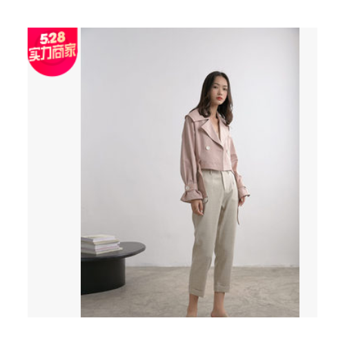 广州宸致服饰UUS2020新款短款风衣女翻领短款显瘦纯色外套S01385图1