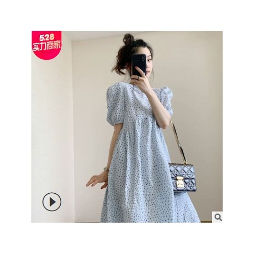 蓝色波点连衣裙子法式复古显瘦冷淡风女装感夏季新款仙女长裙图3