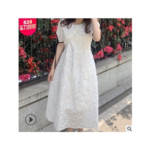 故事里的小蓝花 清新夏日连衣裙 显瘦碎花长短裙甜美娃娃领裙子女图2