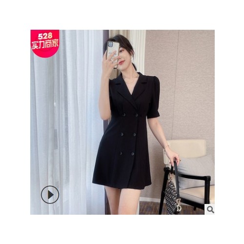 泡泡袖法式炸街西装连衣裙夏季小黑裙2021年新款女装收腰显瘦气质图3