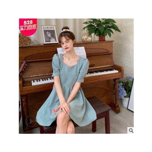 夏季韩版2021新款法式气质露背收腰显瘦蝴蝶结短袖连衣裙子女chic图2