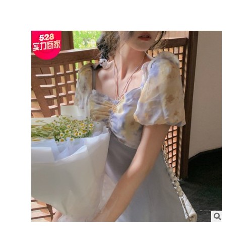 温柔风盐系仙女初恋收腰系带连衣裙夏显瘦法式设计感时尚气质长裙图1