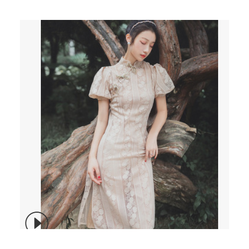 精品 初樱 蕾丝中国风改良式旗袍2019新款夏连衣裙两件套图2