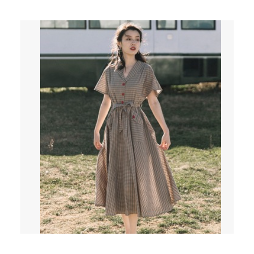 桔梗法式连衣裙2020新款夏装收腰显瘦气质女神范衣服长裙智熏裙子图2