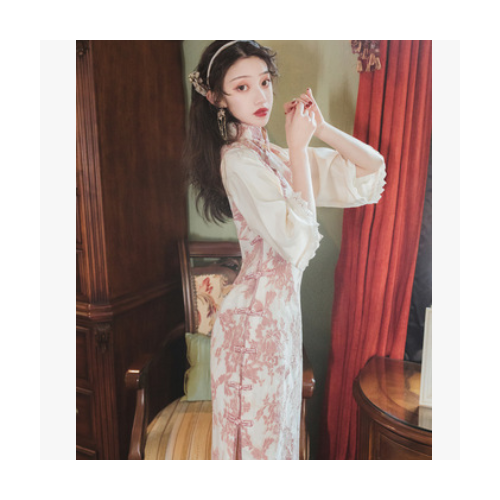 2020新款夏装刺绣修身包臀裙开叉连衣裙复古少女盘扣改良日常裙子图3