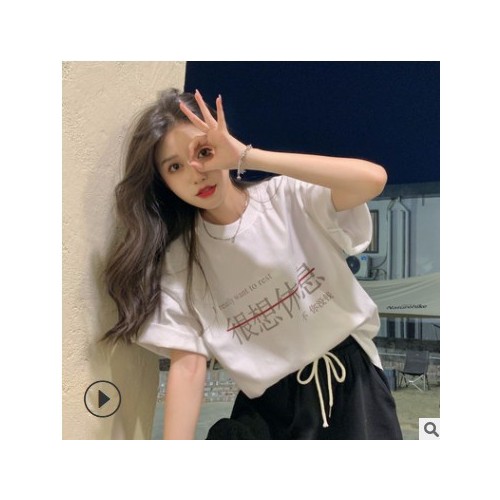 原宿风白色短袖T恤女夏季薄款2021新款设计感小众宽松上衣服ins潮图3