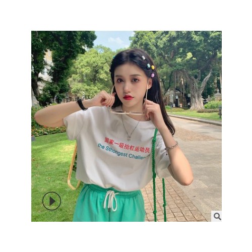 原宿风白色短袖T恤女夏季薄款2021新款设计感小众宽松上衣服ins潮图1