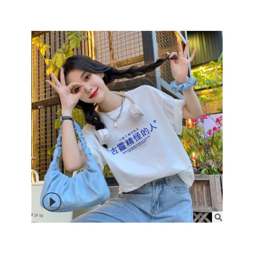 原宿风白色短袖T恤女夏季薄款2021新款设计感小众宽松上衣服ins潮图2