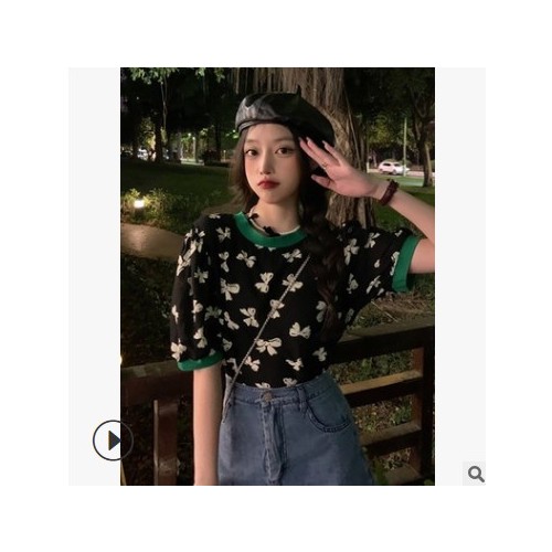 短袖T恤女夏季薄款2021新款设计感小众韩风chic泡泡袖上衣服ins潮图3