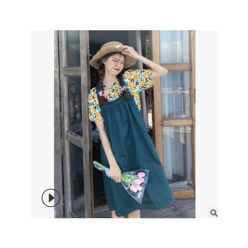 超仙森系碎花衬衫夏季2021新款学生初恋一字领碎花宽松短袖上衣女图2