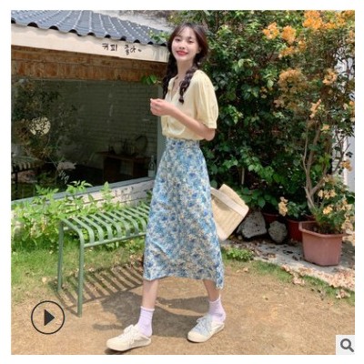 清纯甜美套装夏装女泡泡袖法式温柔系短袖衬衫2021新款设计感上衣