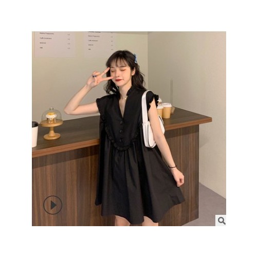 娃娃裙黑色格子裙韩版夏季2021新款公主风裙子设计感减龄连衣裙女图2