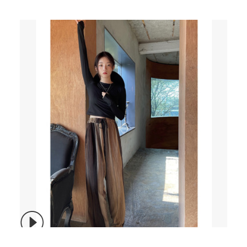 joycefuuu| 大地色辣妹凉快甜酷拼色直筒高腰薄款夏季休闲长裤女图1
