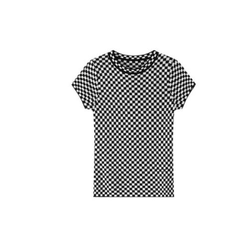 wxlstudio 马赛克格子冰丝针织短袖女夏季设计感小众T-shirt上衣图2