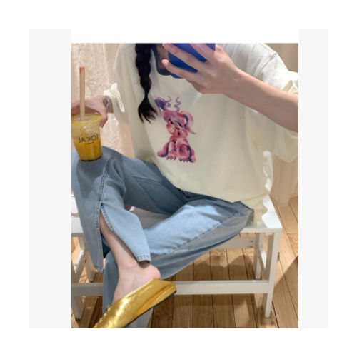 阿希哥vcruan 狗狗印花短袖纯棉t恤女2021夏新款韩版百搭休闲上衣图2