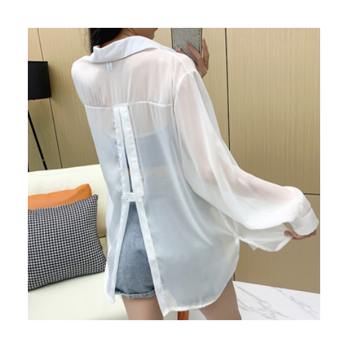 防晒衬衫女夏2021新款韩版百搭宽松显瘦镂空开衫外套薄款衬衣上衣图2