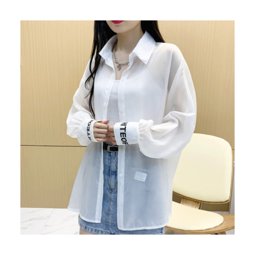 白色防晒衬衫女夏季设计感小众薄款新款2021年微透感雪纺衬衣长袖图3