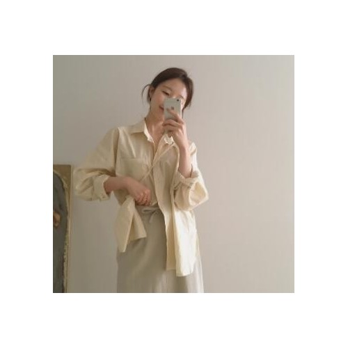 韩国官网many**ode 自制款 夏日黄宽松衬衫图2