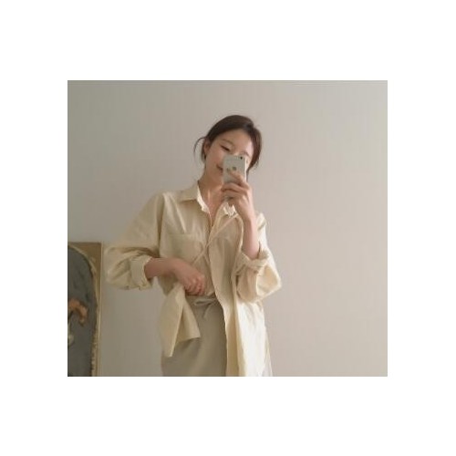 韩国官网many**ode 自制款 夏日黄宽松衬衫图1