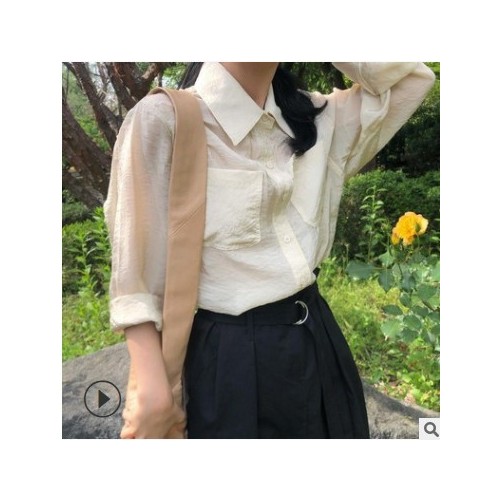 2021韩国夏季新款G**天丝棉防晒衫女士透气吸汗薄款直角肩衬衫图1