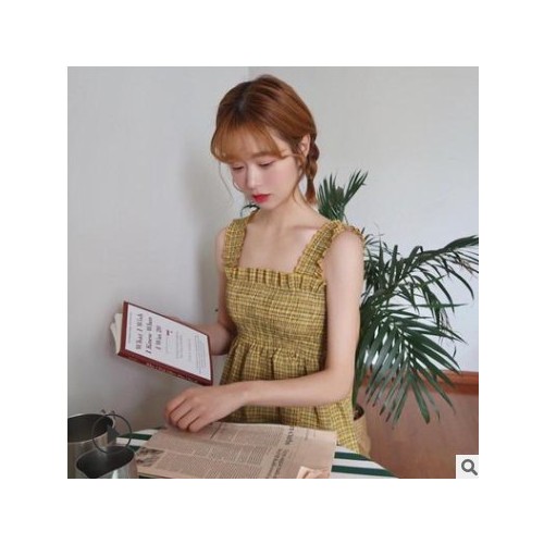 木耳边韩版露肩性感吊带上衣学生外穿打底小背心女夏短款无袖图1