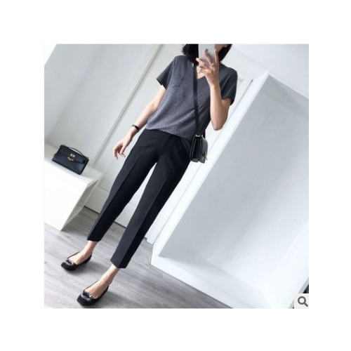 2021春秋新款直筒西装裤女高腰显瘦垂感休闲百搭小脚裤九分烟管裤图1