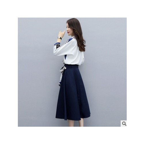 时尚印花气质轻熟连衣裙2021年春季新款女装春秋衬衫裙子两件套装图1