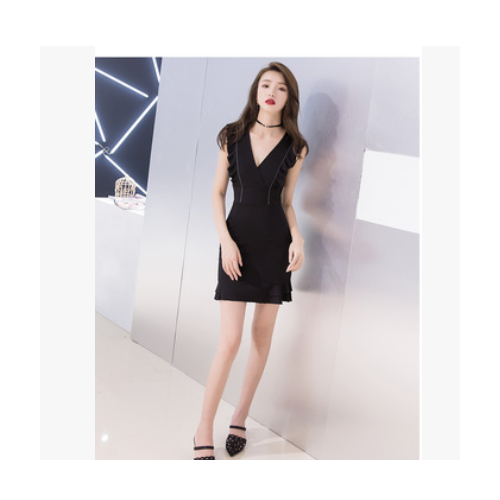 名媛聚会小晚礼服女2019新款生日派对洋装连衣裙黑色短款显瘦气质图1