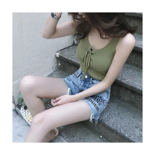 无袖针织系带mschf港味吊带背心女外穿外搭打底小背心夏天上衣潮
