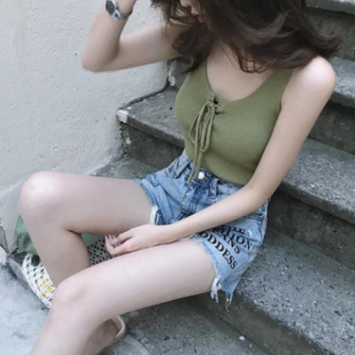 无袖针织系带mschf港味吊带背心女外穿外搭打底小背心夏天上衣潮