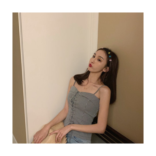 现货~实拍实价~港味小背心吊带修身交叉绑带短款上衣图2