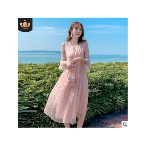 2021年新款夏季女装高档桑蚕丝纯色优雅连衣裙淑女真丝长裙08008图3