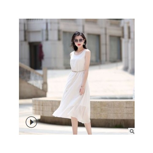 茵美娜夏季纯色舒适简约内搭外搭过膝无袖连衣裙打底衣女图2