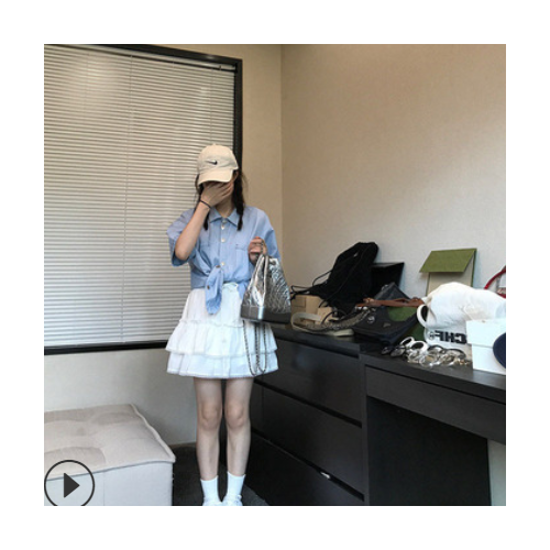 网红同款 黑白色蛋糕短裙夏季薄款高腰a字显瘦甜美蓬蓬半身裙子图2
