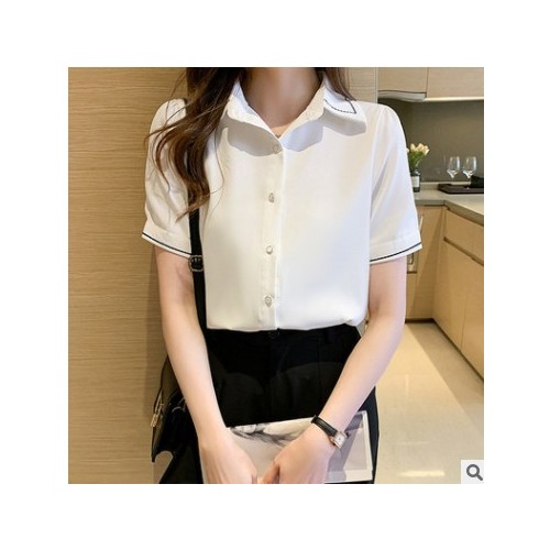 缎面衬衫女短袖夏季新款设计感内搭打底上衣职业正装衬衣雪纺衫图1