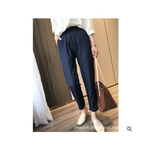 直销大码天丝暗闪夏季薄款高腰显瘦天丝牛仔哈伦裤小脚裤女81066图3