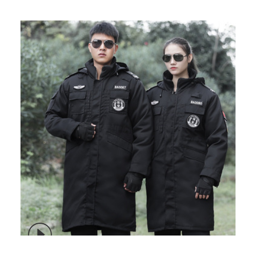冬季加厚保安服棉服男黑色作训服保安防寒大衣安保物业工作服棉衣图1