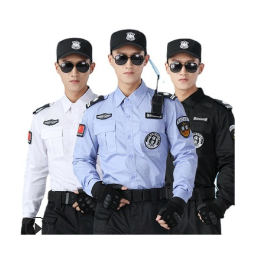 新式夏季月白蓝色长袖保安服套装透气吸汗安保物业制服厂家批发图1