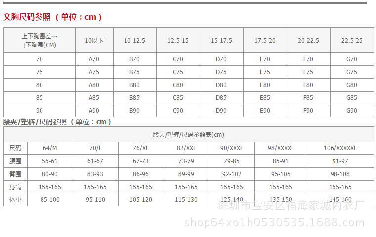 文胸尺码参照